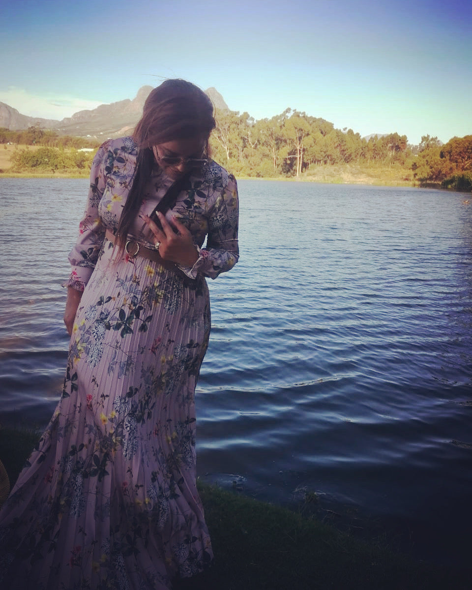 Pleated maxi dress (lilac floral)