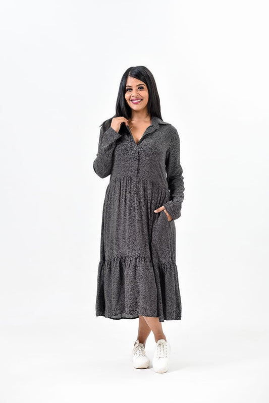 Pin dot peasant shirt dress